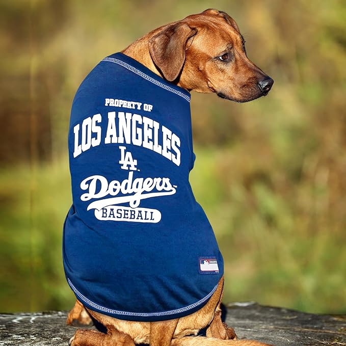 MLB LA Dodgers Dog T-Shirt, X-Large. - Licensed Shirt for Pets Team Colored with Team Logos. - Premium Stretchable Materials for The Comfort of Your Dog & cat.
