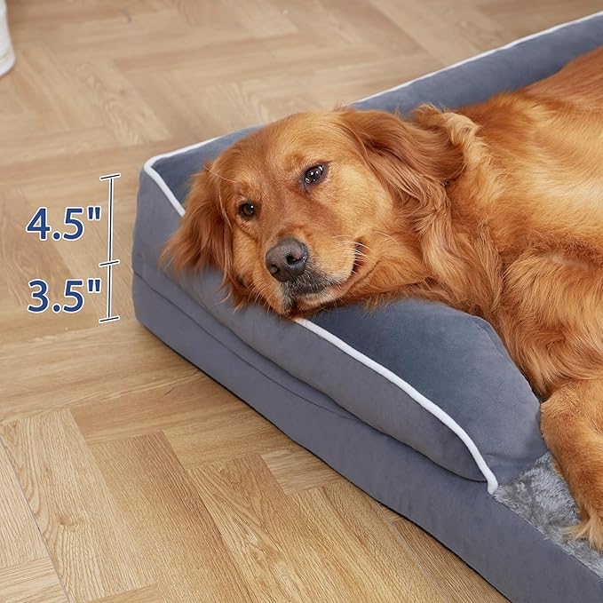 Orthopedic Dog Beds for Large Sized Dogs, Waterproof Egg Crate Foam Large Dog Couch Beds with Comfy Bolster 36x27Inch, Washable Pet Beds with Removable Cover and Nonskid Bottom, Dark Grey