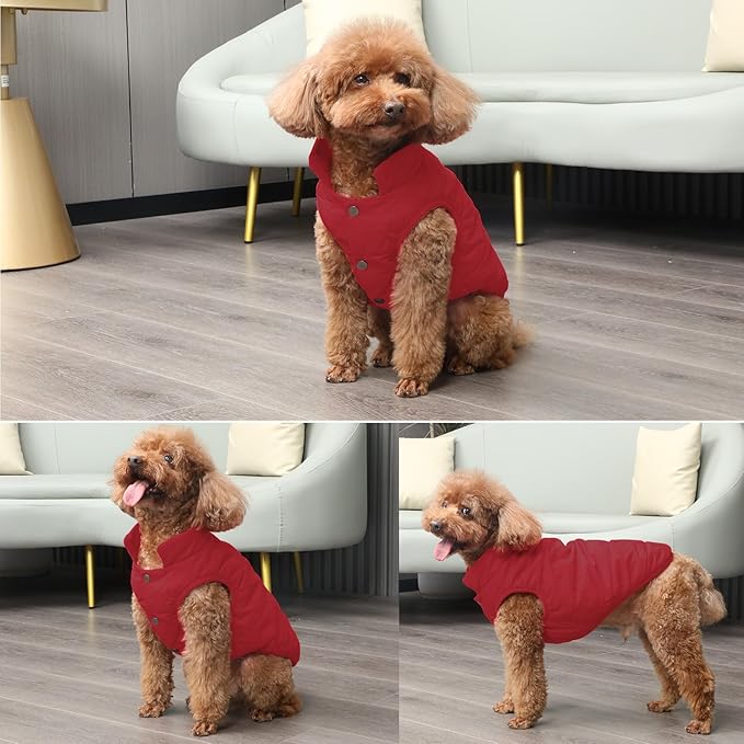 2 Layers Fleece Lined Warm Dog Jacket for Winter Cold Weather,Soft Windproof Large Dog Coat,Red XXL