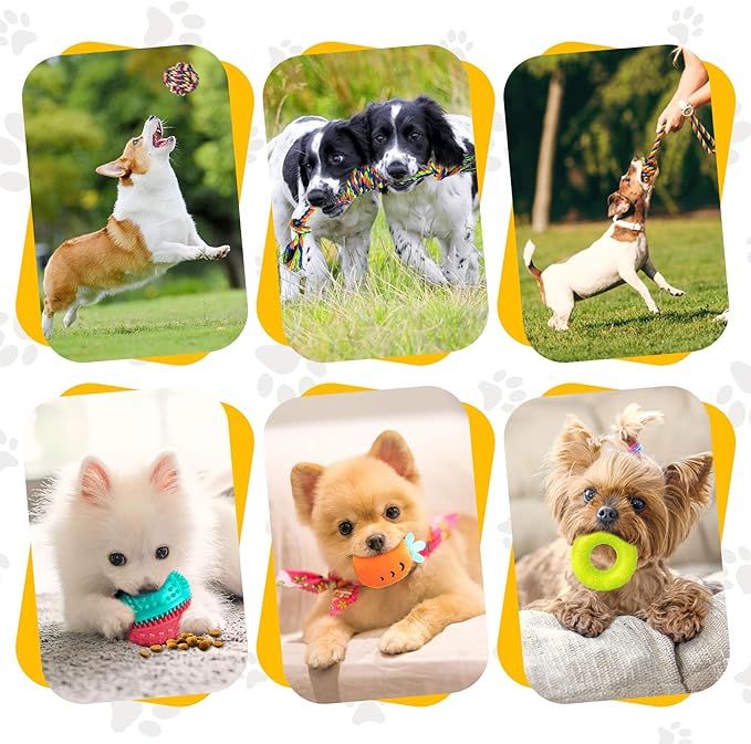 KIPRITII Puppy Teething Chew Toys -25 Pack Dog Chew Toys with Rope Toys, Dog Treat Balls & Squeaky Toy for Puppy and Small Dogs