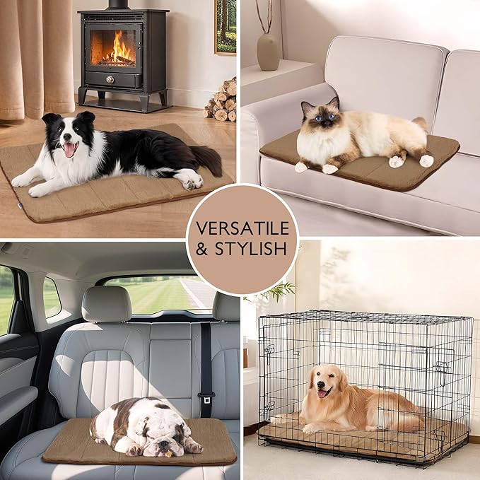 Dog Crate Pad for Medium Dogs - 30x20 Orthopedic Dog Bed with Memory Foam, Washable Water-Resistant Soft Pet Mat with Non-Slip Bottom, Khaki