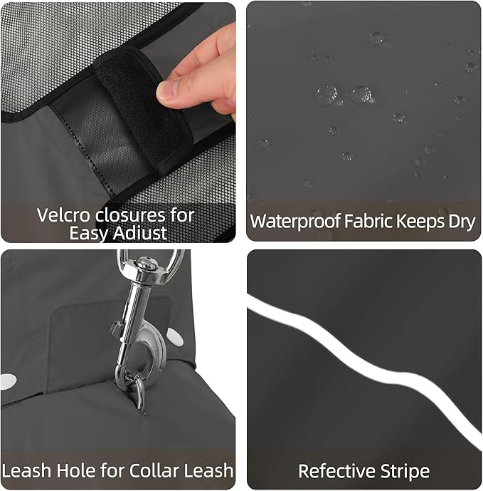 Mile High Life Dog Raincoat, Adjustable Waterproof Pet Rain Jacket, Reflective Hooded Poncho for Small Medium Large Dogs, Lightweight Breathable Pet Rain Coat (Dark Gray,L Chest 26"-33")