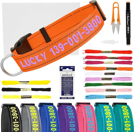 Personalized Embroidered Dog Collar - Custom Hand-Stitched Name & Number, Reflective Adjustable Pet Collar for Small/Medium/Large Dogs & Cats, Durable Nylon with Steel D-Ring (Orange, Medium)