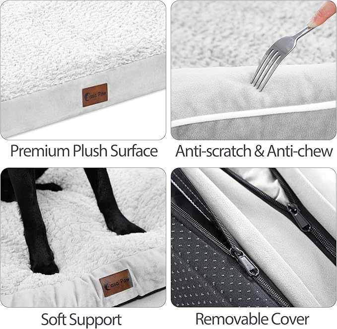 Orthopedic Dog Beds for Extra Large Dogs, Waterproof Egg Crate Foam XL Dog Bed with Sides 45 * 35Inch, Big Dogs Couch Beds with Removable Washable Cover and Nonskid Bottom, Grey White