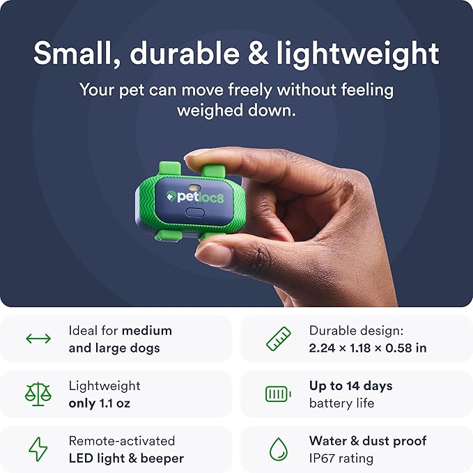 Dog GPS Tracker - Real-Time Location Tracking Device with App - Smart Alerts & Geo-Fence - Collar-Compatible, Waterproof - Long-Life Battery - 4G Built-in SIM - iOS & Android (Subscription Required)