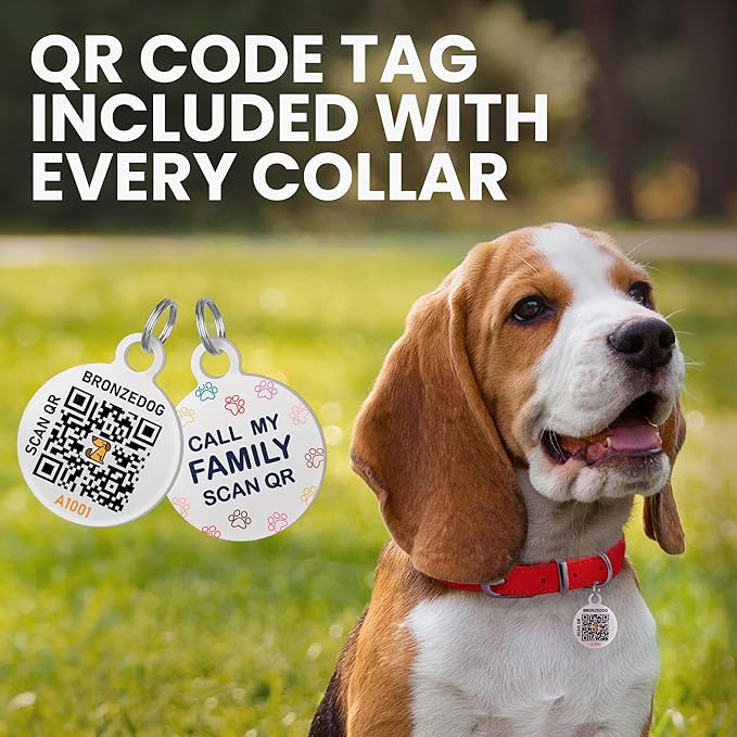 BronzeDog Rolled Leather Dog Collar with QR ID Tag, Adjustable Soft Round Collars for Small Medium Large Dogs Puppy (7" - 10" Neck Size, Classic Red)