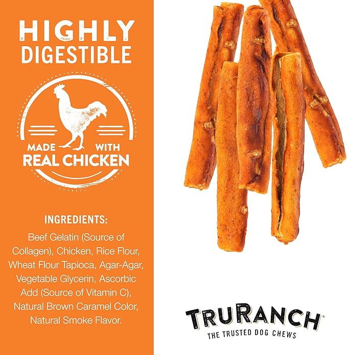 TRURANCH Collagen Rolls - 6" Collagen Rolls for Dogs - Long Lasting Healthy Joint Support Dog Treat - Rawhide Alternative - Skin & Coat Health - Made with Real Chicken, 1 Bag, 4 Count