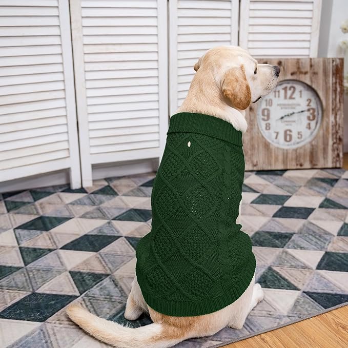 Mihachi Turtleneck Dog Sweater - Winter Coat Apparel Classic Cable Knit Clothes with Leash Hole for Cold Weather, Ideal Gift for Pet in New Year Army Green Medium