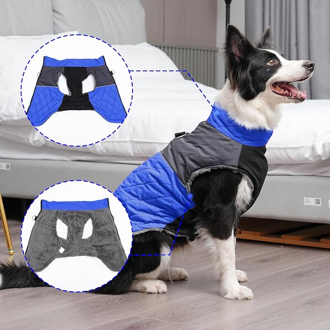 Warm Fleece Dog Coats for Small Dogs,D-Rings Waterproof Puppy Jacket for Cold Winter,Blue M