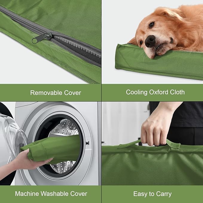 Outdoor Dog Bed for Small Dogs & Cats, Waterproof Dog Crate Mat Orthopedic Egg Crate Foam with Washable Removable Oxford Cover, Light Green