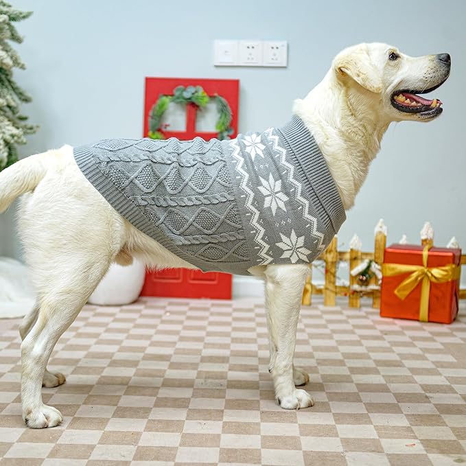 Warm Winter Pink Dog Sweater - Cold Weather Pet Clothes for Small Medium Large Dogs Indoor Outdoor, Soft Classic Knit Puppy Apparel Coat, Grey, ML