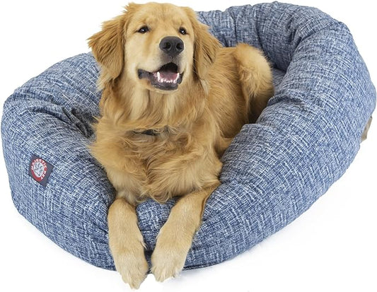 Majestic Pet 24 Inch Bagel Calming Dog Bed Washable – Cozy Soft Round Dog Bed with Spine Support for Dogs to Rest Their Head - Fluffy Donut Dog Bed 24x19x7 (Inch) - Round Pet Bed Small – Blue