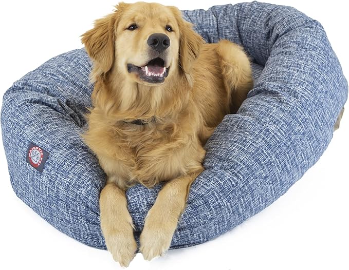Majestic Pet 52 Inch Bagel Calming Round Dog Bed - Washable, Fluffy Donut X-Large Blue, 52x35x11 Inch