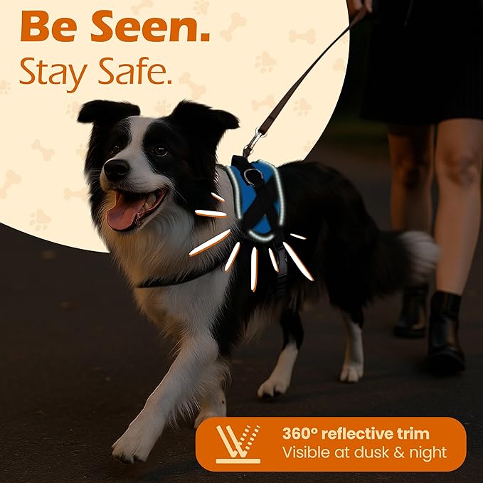 Bark Appeal Aqua Blue No-Pull Dog Harness for Large to Extra Large Sized Pets – Adjustable, Reflective Vest with 3 Leash Clips for Added Control, Easy Walks & Training – XL