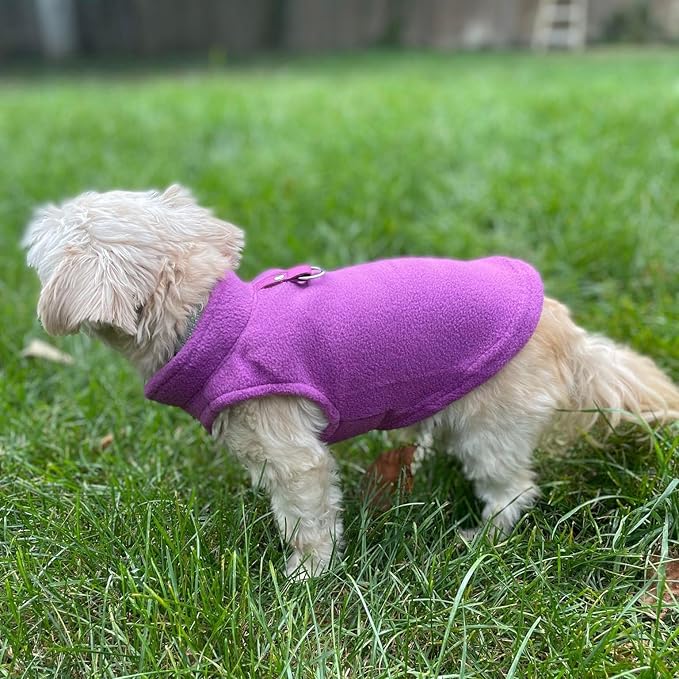 JACKO & CO - Fleece Vest Dog Sweater with Leash Ring - Soft, Warm & Lightweight Pullover Coat for Small & Medium Dogs, Puppies & Cats - Cozy Fall/Winter/Spring Pet Jacket (Purple, Small 4-6lbs)