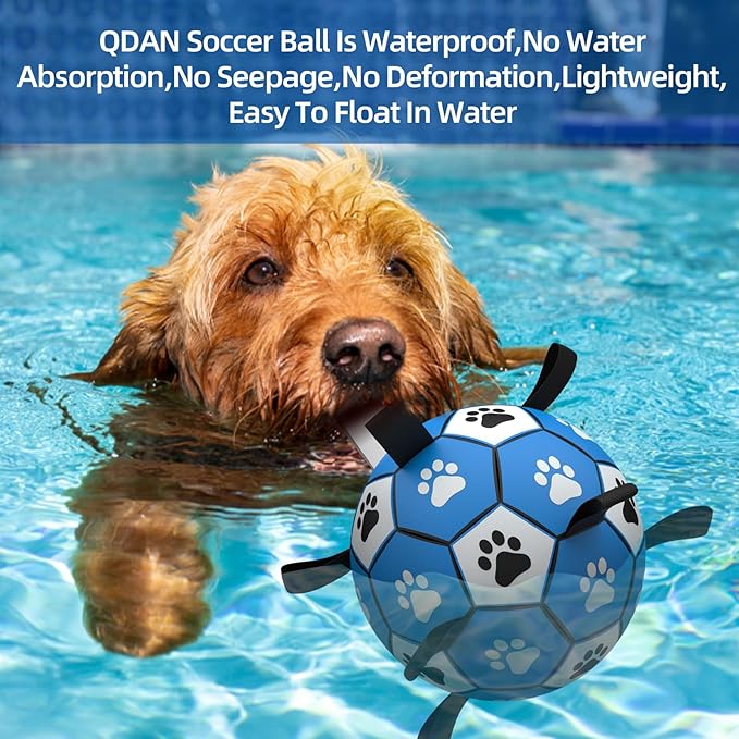 QDAN Dog Balls Toys, Soccer Ball with Straps, Balls for Dogs for Small Medium Puppy, Herding Ball Toy, Birthday Gifts (6 Inch)