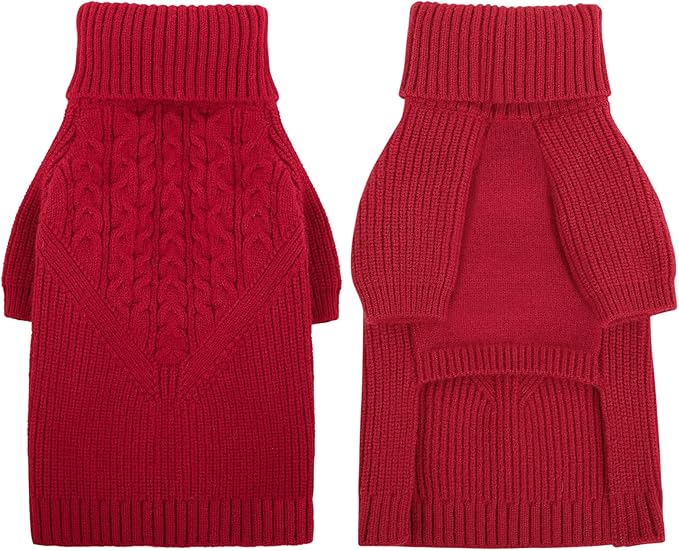 Queenmore Puppy Sweaters - Warm Winter or Fall Dog Sweaters ( Solid Turtleneck Knit, Red ) for Dog Girls & Boys, Small to Large