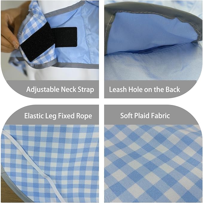MAMORE Dog Raincoat Reversible,Waterproof Dog Rain Coat Hooded Slicker Poncho with Reflective Strip, Plaid Double Layer Rain Jacket for Small Medium Large Dogs (Light Blue, Small)