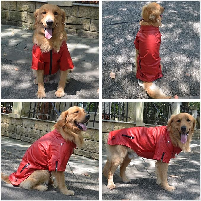 Lovelonglong Cool Dog Leather Jacket, Warm Coats Dogs Windproof Cold Weather Coats for Large Medium Small Dogs, Toy Poodle Clothing Red XS