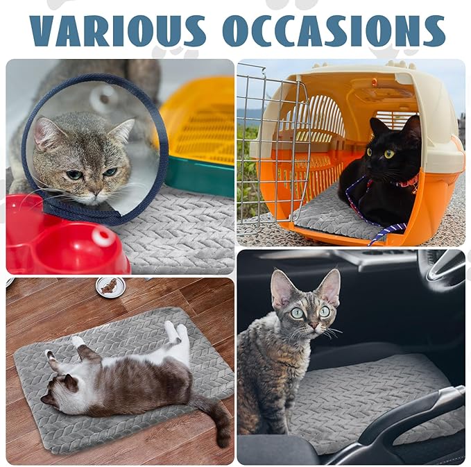 4 Pack Self Heating Cat Pad Self Warming Cat Bed Non Slip Warm Dog Pad Mat Washable Pet Kennel Crate Bed Mat for Indoor Outdoor Pets (Gray,20 x 28 Inch)