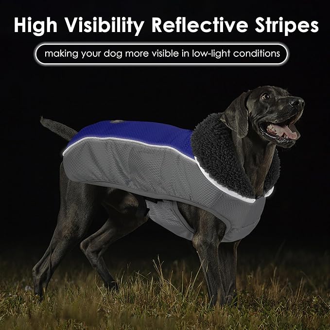 Dog Coat, Waterproof Ripstop Dog Winter Jacket with Leash Hole, Reflective Adjustable Warm Pet Fleece Snow Sweater for Small Medium Large Dogs - Blue, S