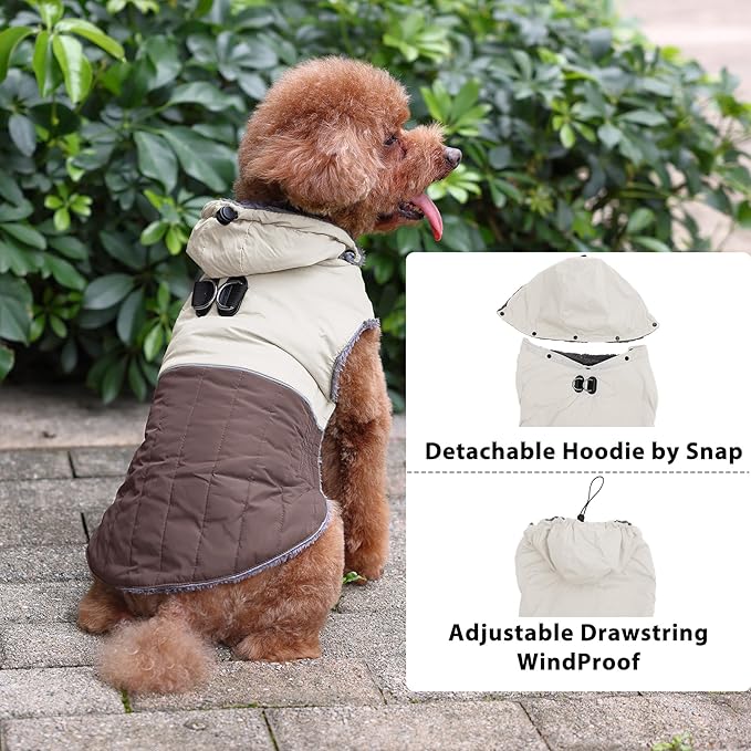 Detachable Hooded Dog Coat with Harness for Medium Dogs,Super Warm Fleece Puppy Jacket for Cold Winter Doggie Coats,Brown XL