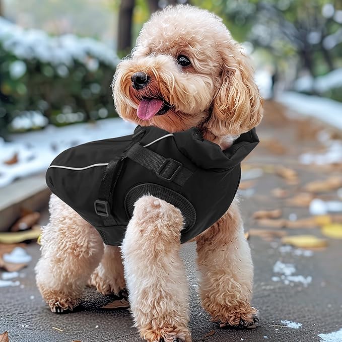 Dog Winter Coat Reflective Water-Resistant Jacket, Fleece Lined Windproof Puppy Coat with Back Zipper & D-Ring, Cold Weather Dog Coats for Small Medium Large Dogs (XXL, Black)