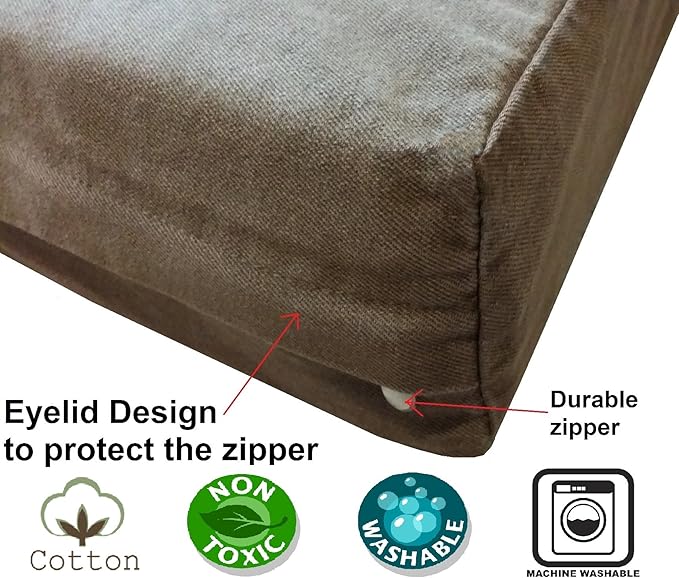 Dogbed4less Medium Large Orthopedic Heavy Duty Gel Infused Memory Foam Pet Bed, Waterproof Liner, Denim in Brown 37X27X4 Inches