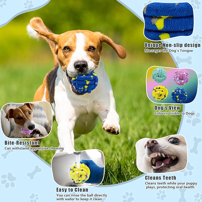 Magicorange Dog Balls Tennis Ball Toys Dog Toy for Aggressive Chewers Indestructible Teething Chew Toys Water Toy Fetch Ball for Dogs (4 Pack)
