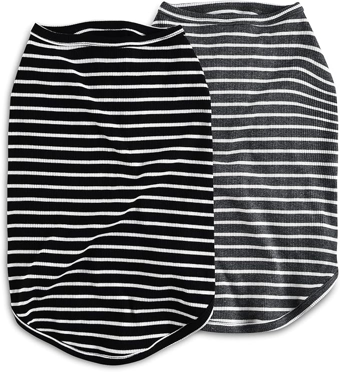Koneseve Dog Shirt Vest Lightweight Stretchy Dog T-Shirts Soft Cool Shirts Sleeveless Stripe Vests Breathable Clothes for Puppy Kitty Cats Small Medium Large Dogs 2 Pack Black + Grey [ 3XL ]
