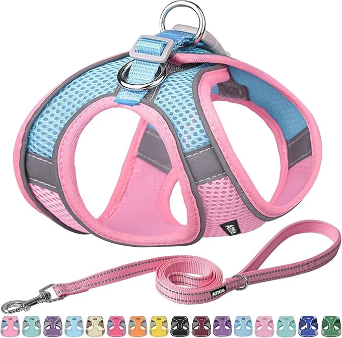 AIITLE Dog Harness, Summer No-Pull Cat Harness with a Leash, Adjustable Reflective Dog Vest, Cat Harness Escape Proof, Outdoor Walking, Camping for Extra Small Dogs and House Cats Pink XXXS