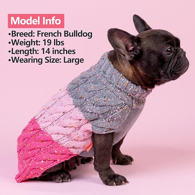 KYEESE Dog Sweater Color Block with Fuzzy Thread Knitted Turtleneck Pet Knitwear with dots in a Variety of Colors for Small Dogs Fall Winter Dogs Clothes, Pink, M