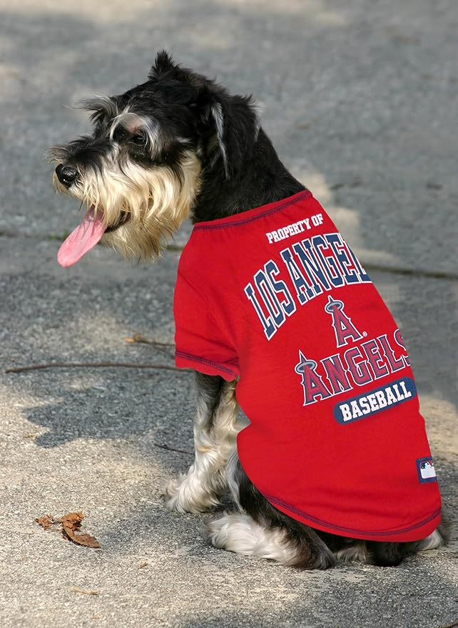 MLB LA Angels Dog T-Shirt, Large. - Licensed Shirt for Pets Team Colored with Team Logos. - Premium Stretchable Materials for The Comfort of Your Dog & cat.