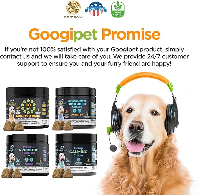 Googipet Premium 10 in 1 Dog Vitamins Multivitamin Chewable with Probiotics for Gut Health, Dog Vitamins and Supplements w/Vitamin C & Glucosamine for Joint Support (Peanut Butter & Pumpkin Flavor)