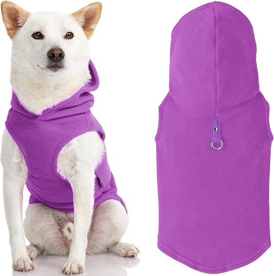 Gooby Fleece Vest Hoodie Dog Sweater - Purple, Large - Warm Pullover Dog Hoodie with O-Ring Leash for Small to Medium Dogs