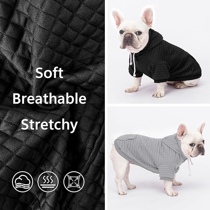 2 Pack Dog Hoodie Sweaters for Small Medium Dogs Warm Dog Clothes for Large Dogs Soft Waffle-Like Laminated Sweatshirt Bulldog (Black+Grey, XS (Back: 10",Chest: 13", Neck: 9"))