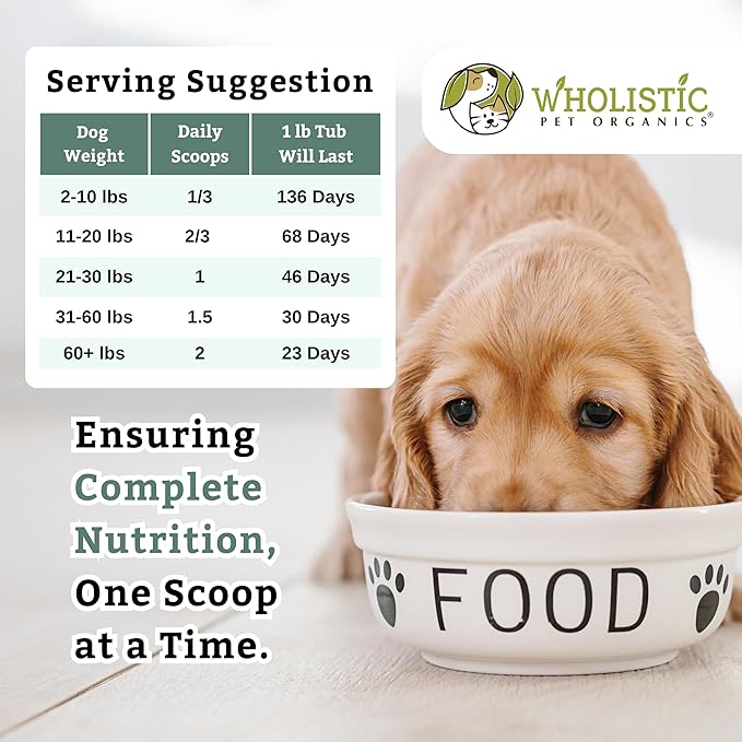 Wholistic Pet Organics Puppy Complete - Dog Multivitamin Powder - 1 Lb - Daily Dog Vitamins & Supplements for Homemade Food - Immune System, Skin, Coat & Overall Health - Small and Large Breed Puppies