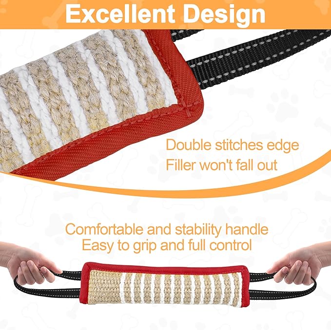 ToLanbbt Dog Tug Toy Bite Jute Pillow Pull Toy with 2 Strong Handles Perfect for Tug of War, Puppy Interactive Play, Tear Resistant Bite Training for Small Medium Large Dogs (Red-Line)