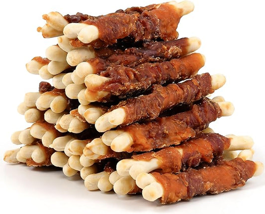 MON2SUN Double Flavor Dog Treats, 4 Inch Chicken and Duck Wrapped Calcium Bones, Rawhide Free Chews for Small Dogs, Teeth Cleaning Bones, 21.16oz (30 Count-Pack of 1)