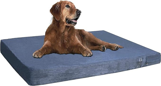Dogbed4less Orthopedic Gel Memory Foam Pet Dog Bed, Waterproof Liner with External Microsuede Cover and Bonus Antislip Cover (Microsuede Gray, 40"X34"X4" Inches)