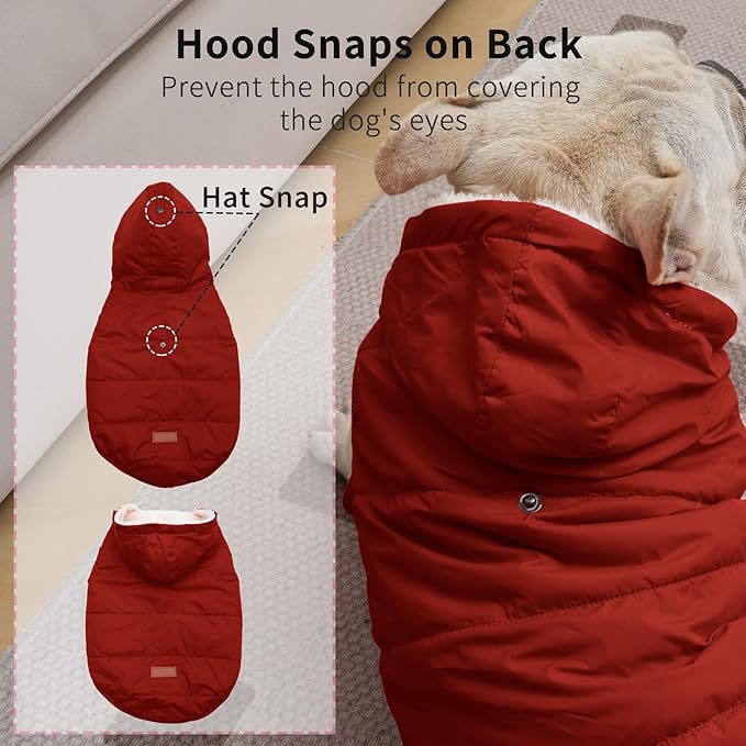 Fleece Lining Extra Warm Dog Hoodie in Winter,Small Dog Jacket Puppy Coats with Hooded,Red S