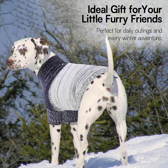 Queenmore Knitted Pullover Dog Sweater, Turtleneck Pet Cat Sweater, Cold Weather Puppy Clothes Stitching Knitwear with Leash Hole for Small Medium Dogs(Blue,M)