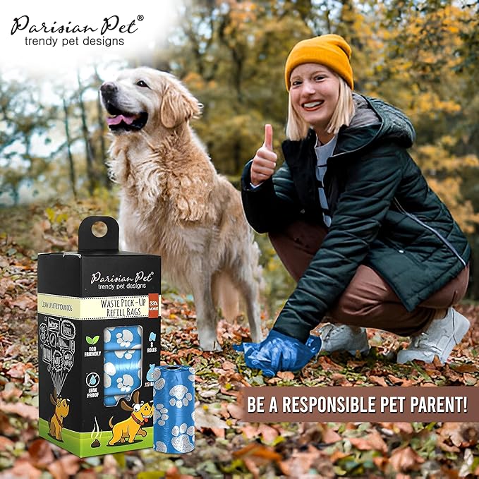 Parisian Pet Ecofriendly Dog Poop Bags Rolls - 160 Count Unscented Poop Bags for Dogs - Leakproof, Extra Thick, 8 Dog Waste Bags Refill Rolls - Blue Doggie Poop Bags - Fits All Dispenser