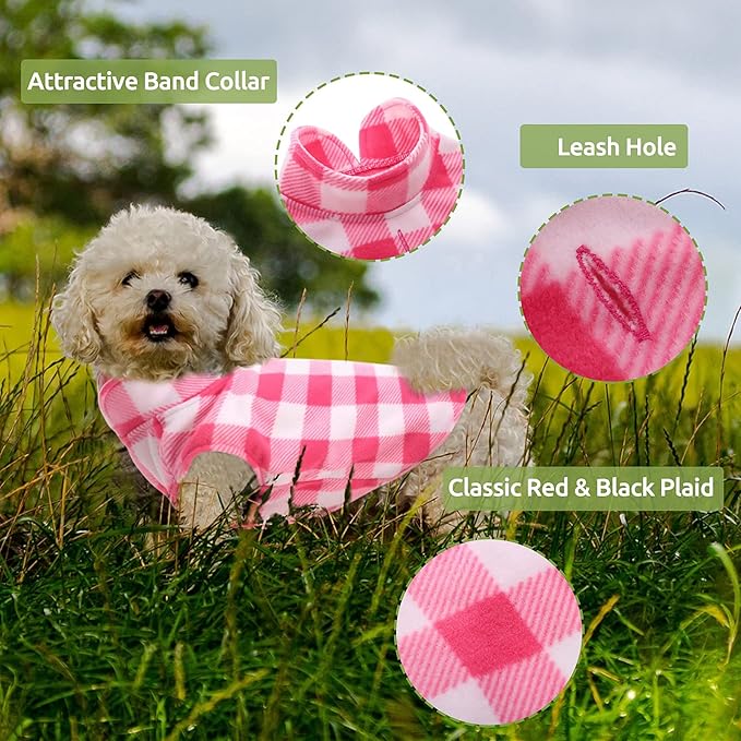KAMA BRIDAL Spring Autumn Winter Coat Pullover Fleece Vest for Cats Small and Medium Dogs Thin Sweater Pink & White Plaid (Pink, XS)