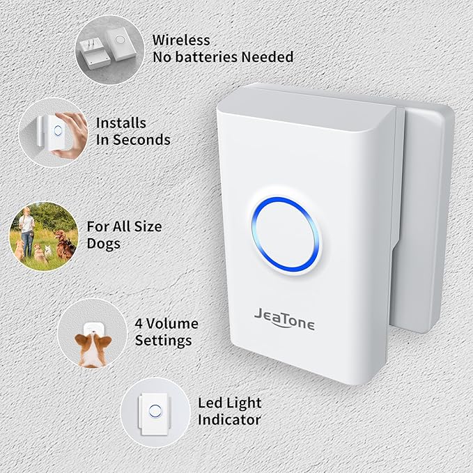 JeaTone Dog Door Bell, Smart Wireless Dog Doorbell for Potty Training, Dog Bells to Go Outside, Bell for Puppy Dog to Go Potty, Doggie Doorbell, Dog Training Bell