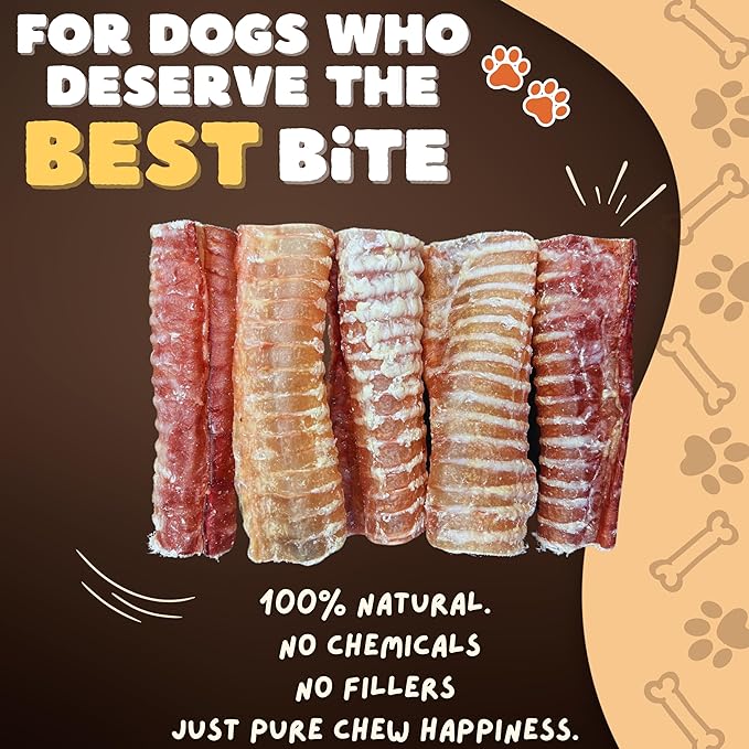 Woofley's Beef Trachea - (6 Inch 10 Pack) - Trachea Treats for Dogs - Natural Source of Glucosamine and Chondrotin for Joint Health - 100% Natural Beef Windpipe for Dogs