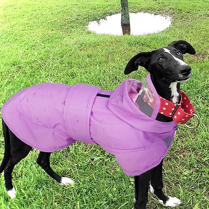 Kuoser Dog Raincoat, Waterproof Dog Rain Jacket with Clear Hooded Double Layer, Lightweight Reflective Dogs Rain Coat with Adjustable Belly Strap, Rain Coats for Large Dogs Outdoor Wear, Pink XL