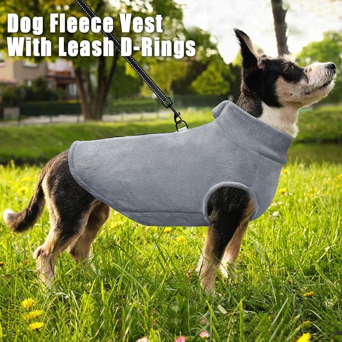 Idepet Dog Fleece Vest Sweater Zip Up Warm Pullover Dogs Jacket with D-Ring Leash Winter Cold Weater Coat Pet Sweatershirt Clothes Hoodie for Small Medium Dogs Boy Girl (Gray, XXL)