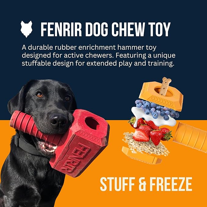 Fenrir Hammer Dog Chew Toy Strong Rubber Stuffable Enrichment Toy for Chewers (Yellow, Large)