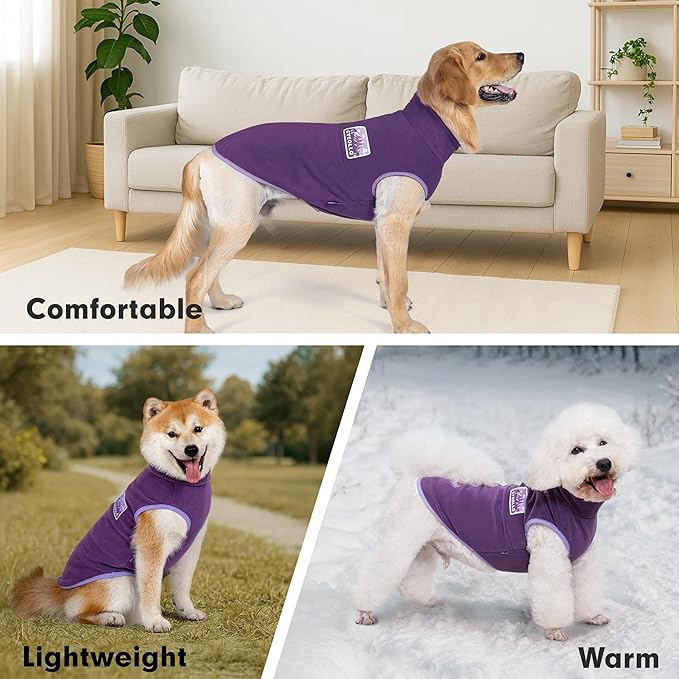 cyeollo Fleece Dog Sweater, Turtleneck Stretchy Sweatshirt Pullover Fleece Jacket Warm Winter Fall Dog Clothes for Medium Dogs Boy Girl Pet Apparel, Purple XL